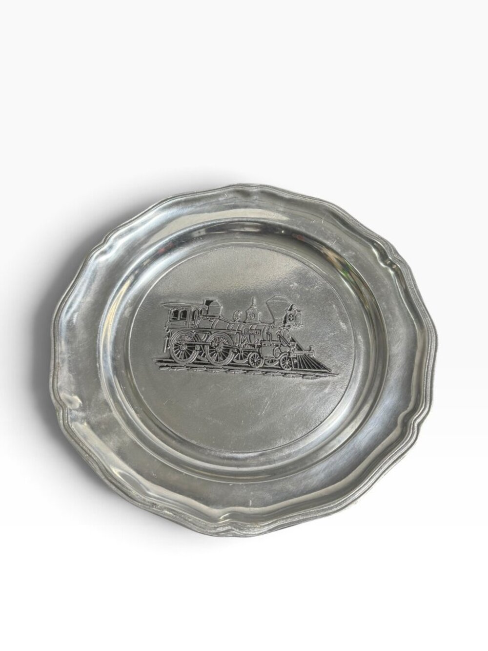 Vintage Wilton Armetale Train-Themed Scalloped Plate Decorative Collectible